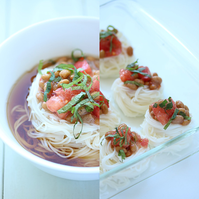 納豆とトマトがコラーゲンを作る！納豆の美肌な組み合わせはそうめんの納豆トマトぶっかけ