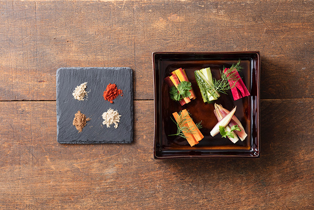 ぬか漬けのスティック スパイスを添えて