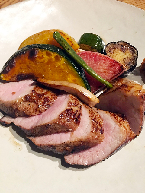 猪豚ステーキとグリル野菜　有機玄米味噌「おみそdeふふふ」添え