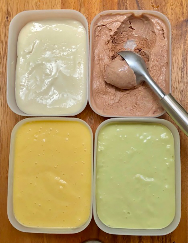 バニラ味・チョコレート味・抹茶味の甘酒アイスクリーム